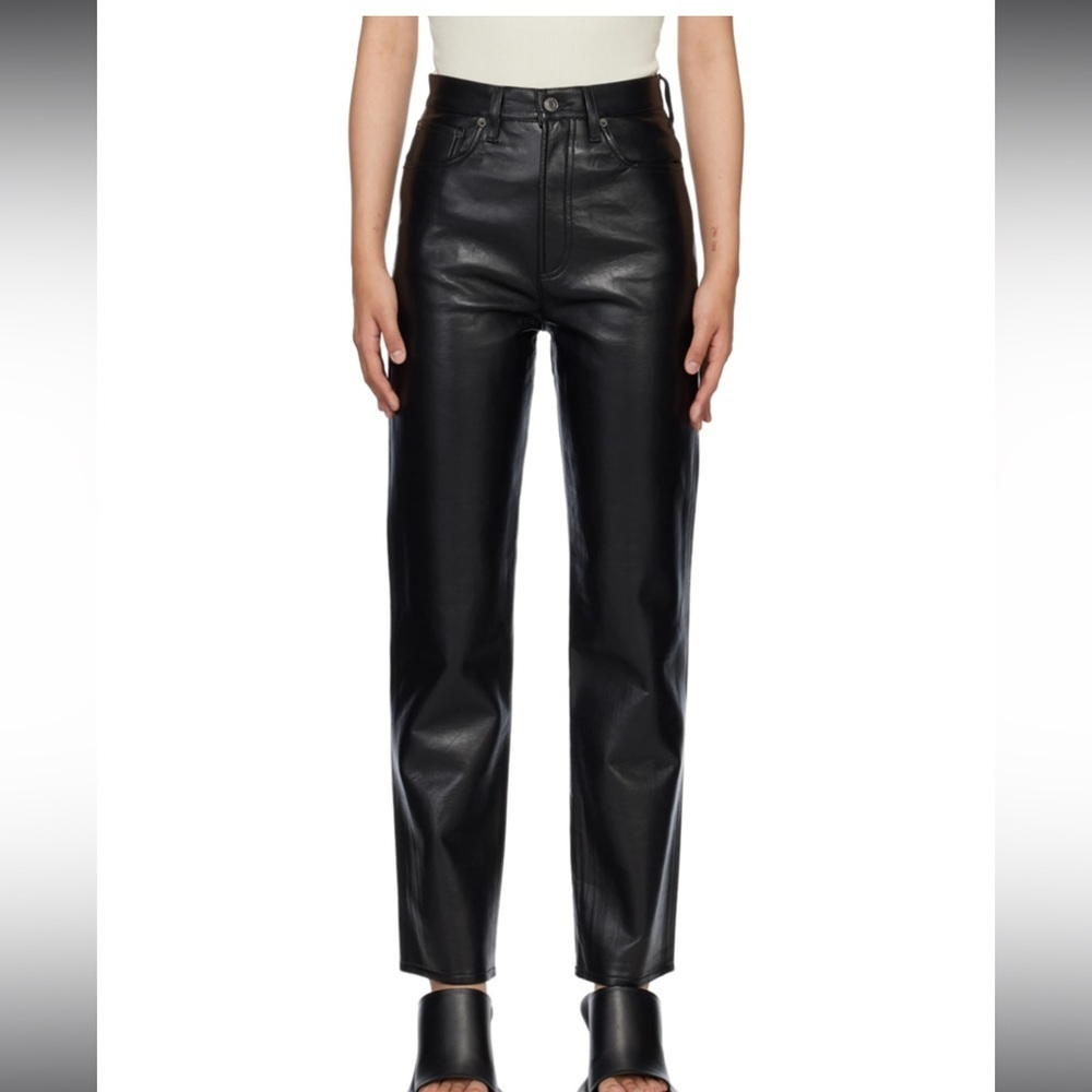 AGOLDE 90s Pinch Waist Black Leather Pants Size 32